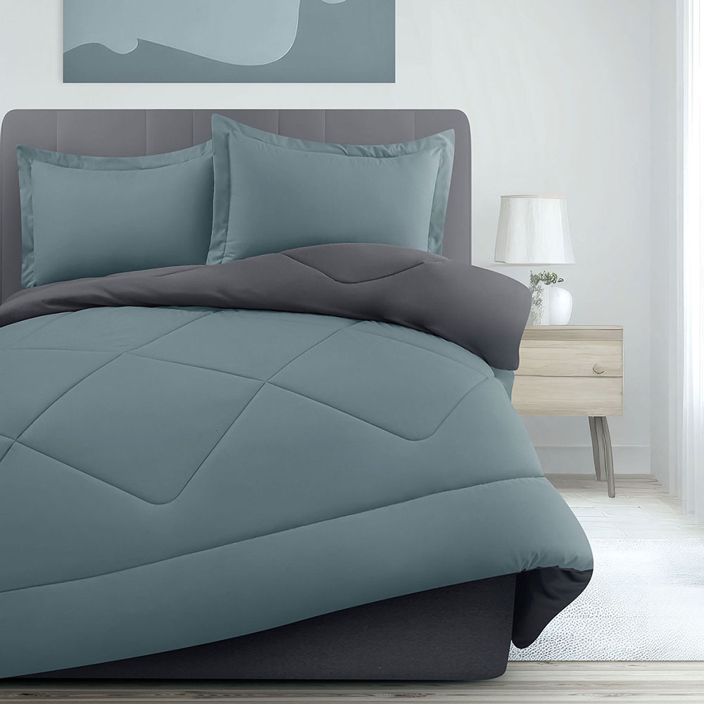 Edredon Y Fundas Decorativas Okai Gris Pizarra/Basalto King Size 100% Poliester