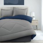 Edredon Y Fundas Decorativas Okai Gris Claro/Marino Queen Size 100% Poliester