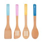 Juego de utensilios de bambu 4 piezas, en colores pastel hsh